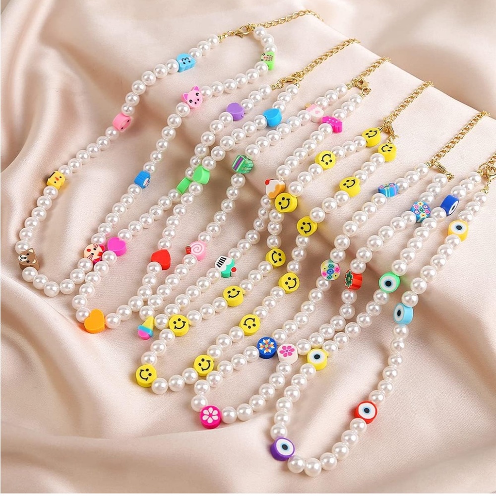 Y2K pearl beaded charm choker (set of 2)